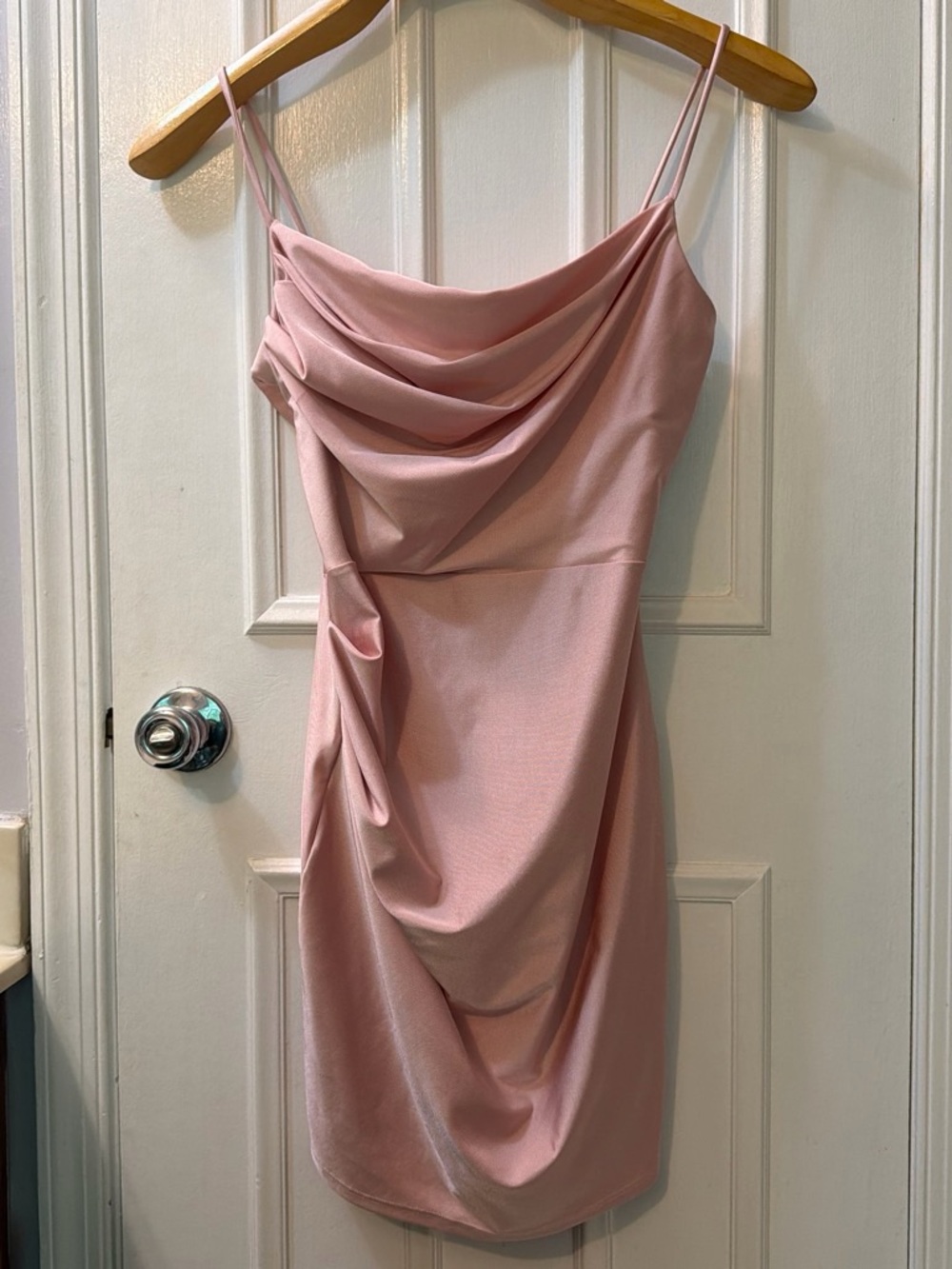 Windsor Pink Cowl Neck Spaghetti Strap Mini Dress